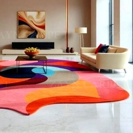 Handcrafted Abstract Spiral Multicolor Area Rug
